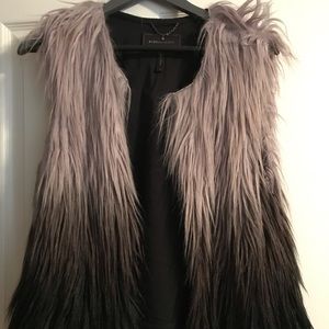 Faux fur BCBG vest; black and grey ombré